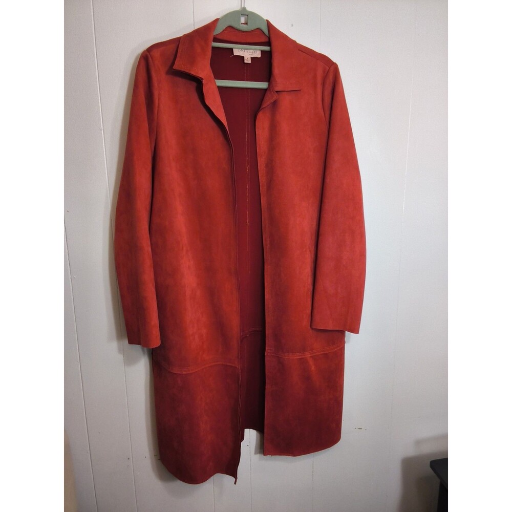 Philosophy Faux Suede Long Open Duster Coat Rust/orange Size S